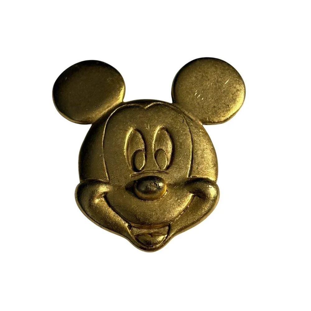 Rare Disney Mickey Mouse Pin Brooch Satin Gold‎ Tone Smiling Face VTG Animation